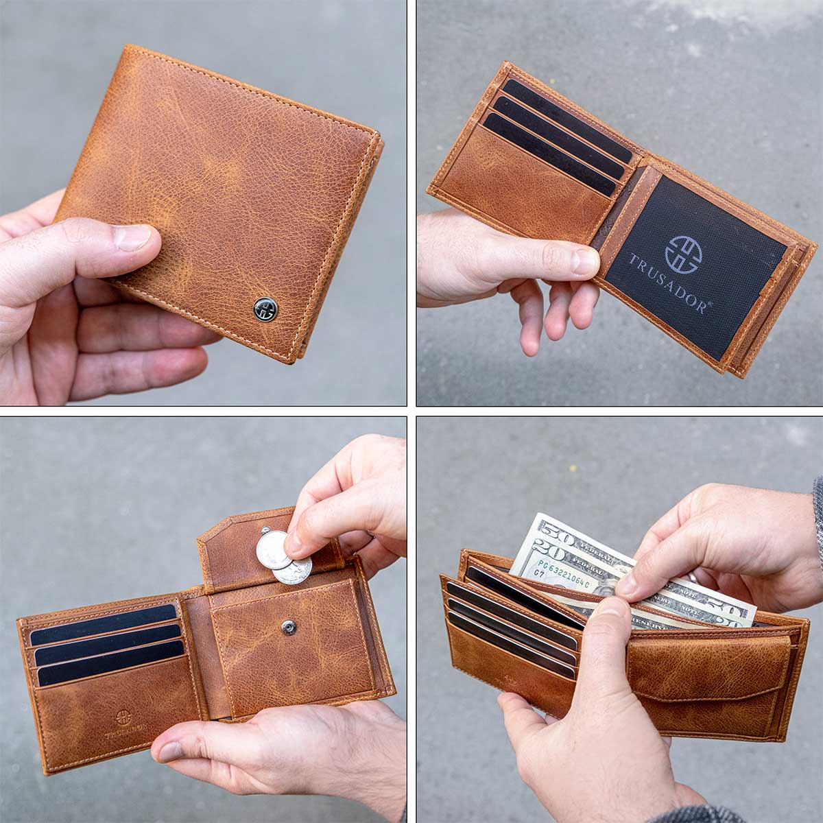 Mens Leather Wallet With Coin Pocket
